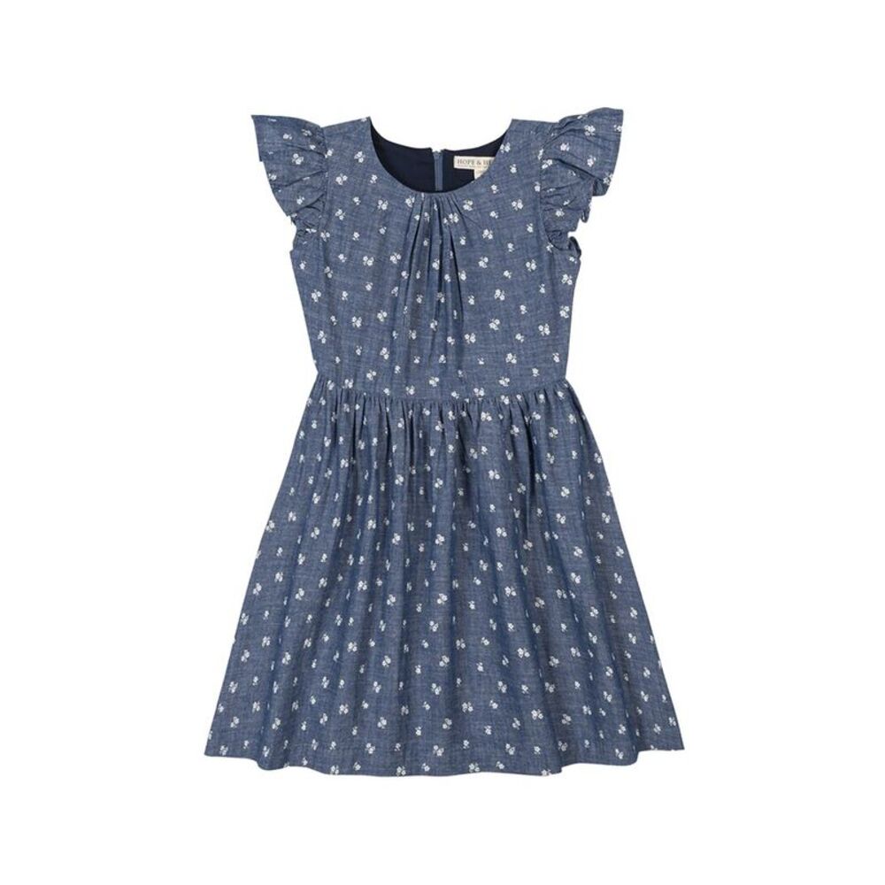 Hope & Henry Girls Organic Ruffle Sleeve Chambray Skater